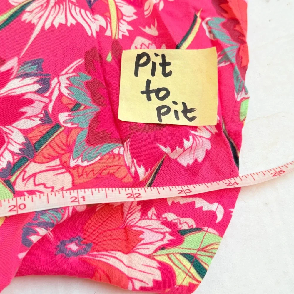Gap Womens Medium Maxi Dress Pink Tropical Floral Kimono Style Sleeves Cottage